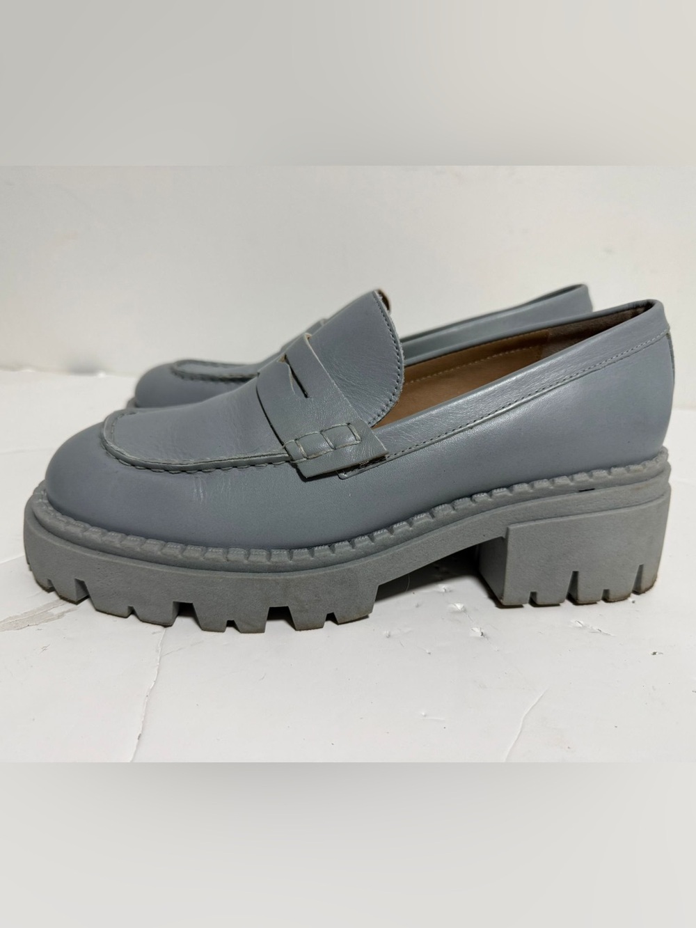 People Grey Chunky Lug Sole Penny Loafers EU 38.5 Platform Shoes - Picture 8 of 9